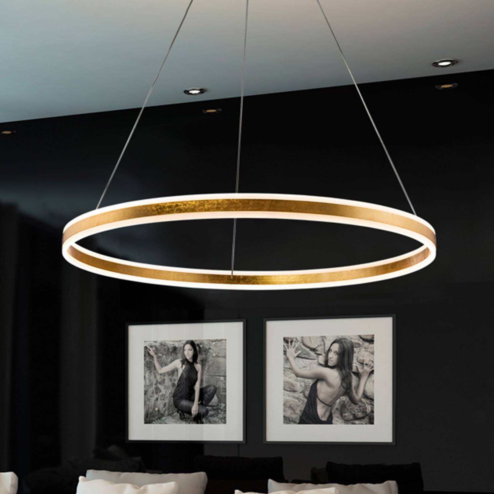 LED závesné svietidlo Helia, zlatá farba, Ø 100 cm, kov