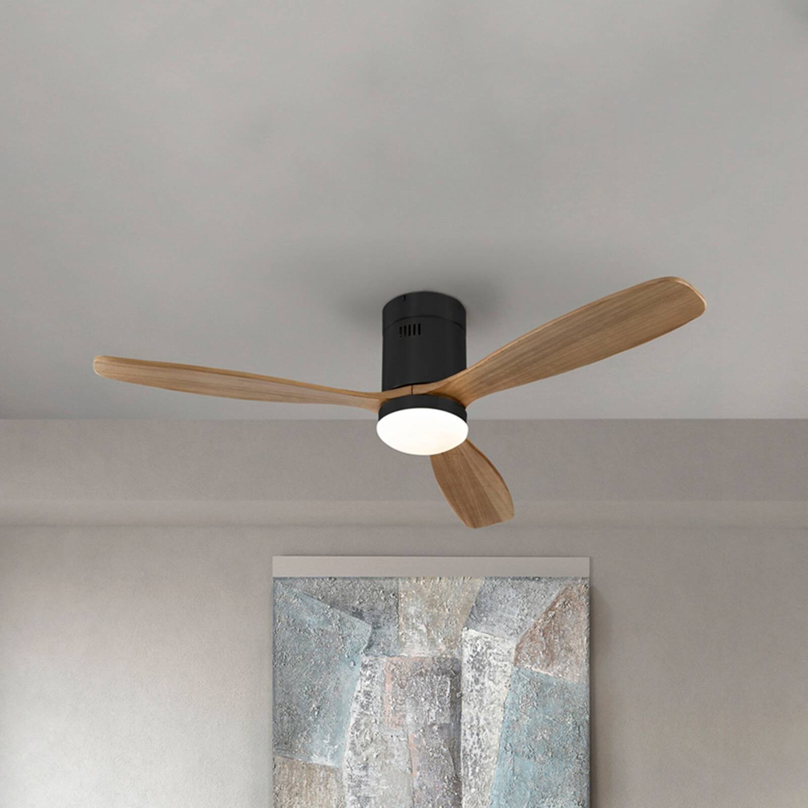 LED stropný ventilátor Siroco, DC, tichý, hnedý, CCT, stmievateľné