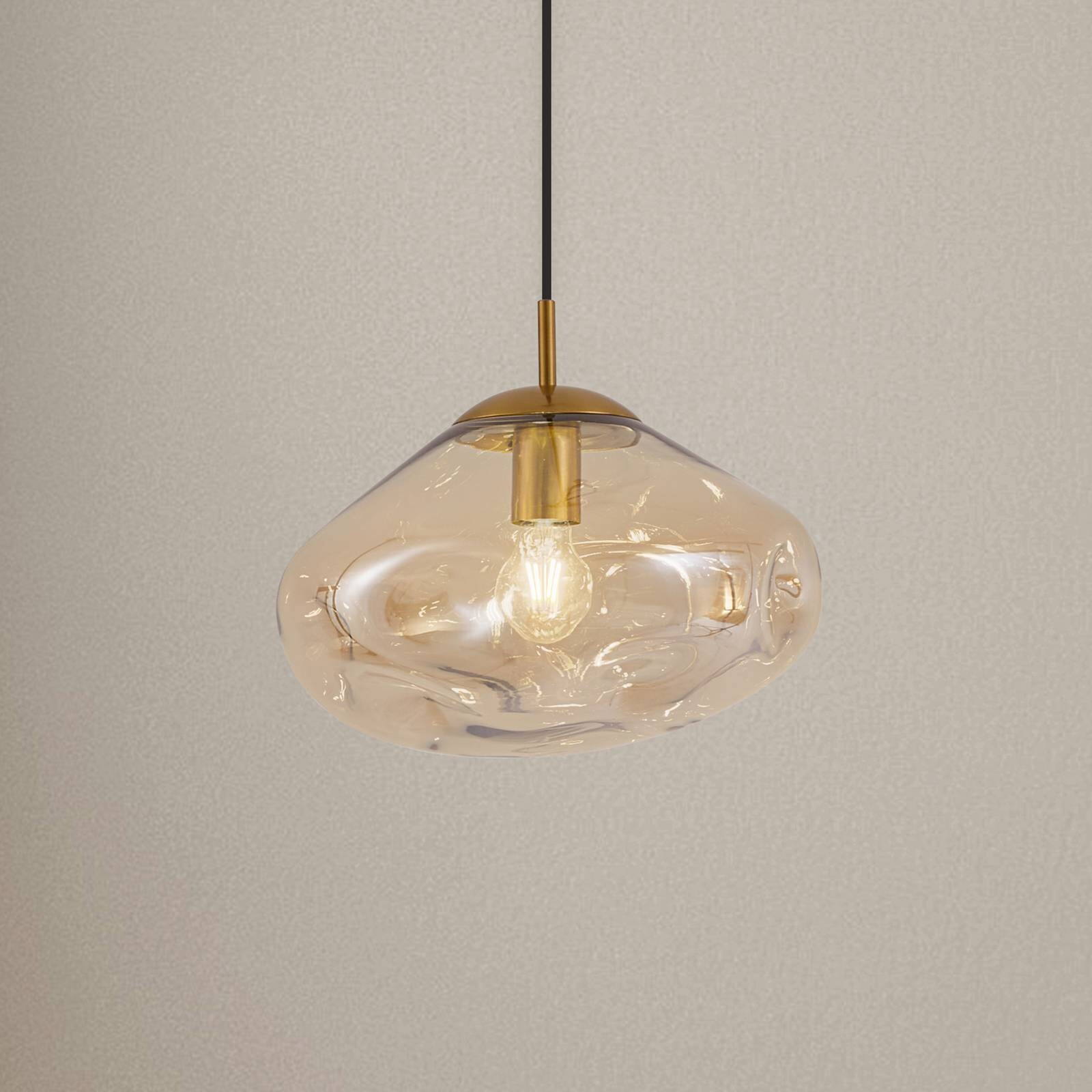 Závesné svietidlo Lindby Lelia, jantárová farba, sklo, Ø 35 cm