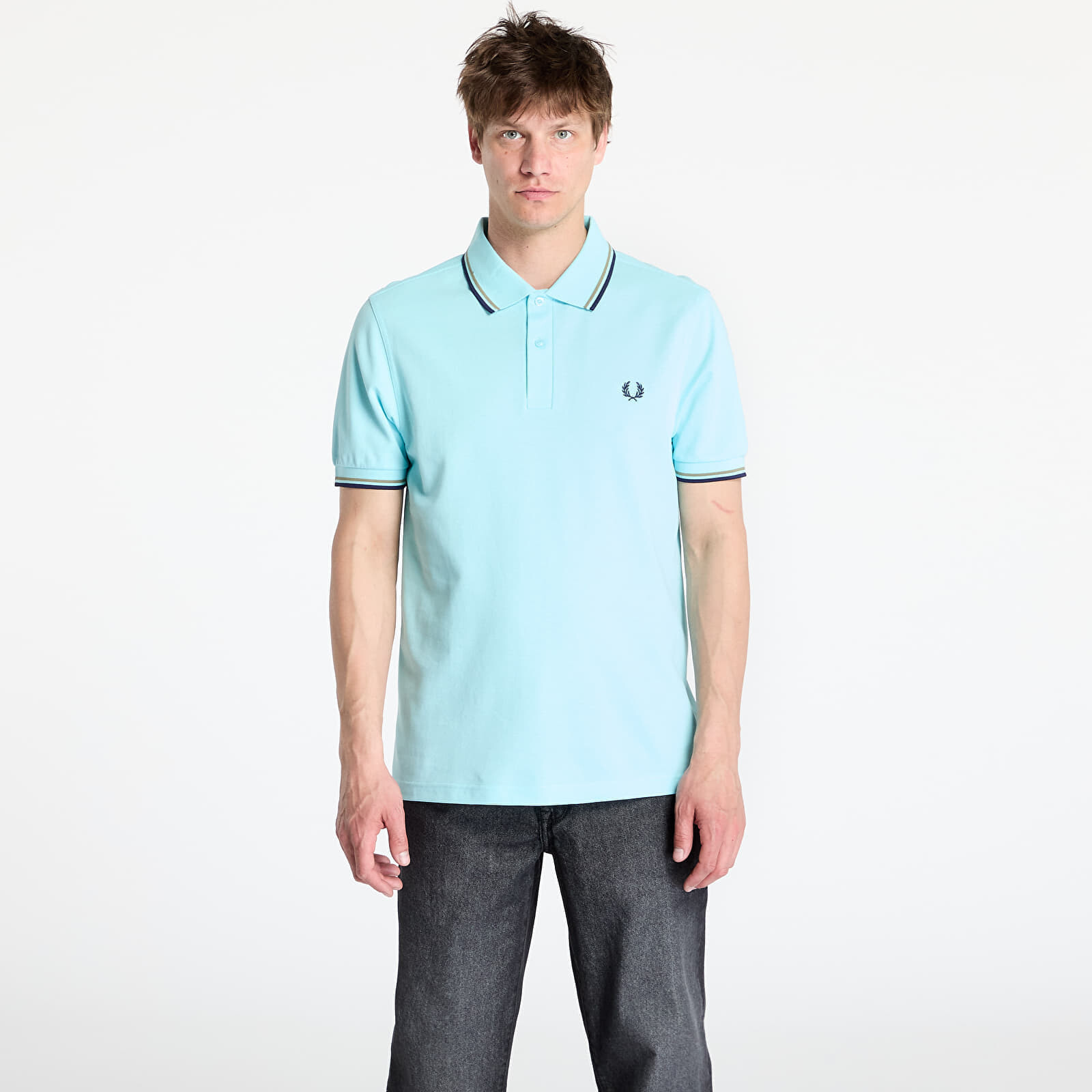 Tričko FRED PERRY Twin Tipped Shirt Mint Blue/ Olive Mint/ French Navy L