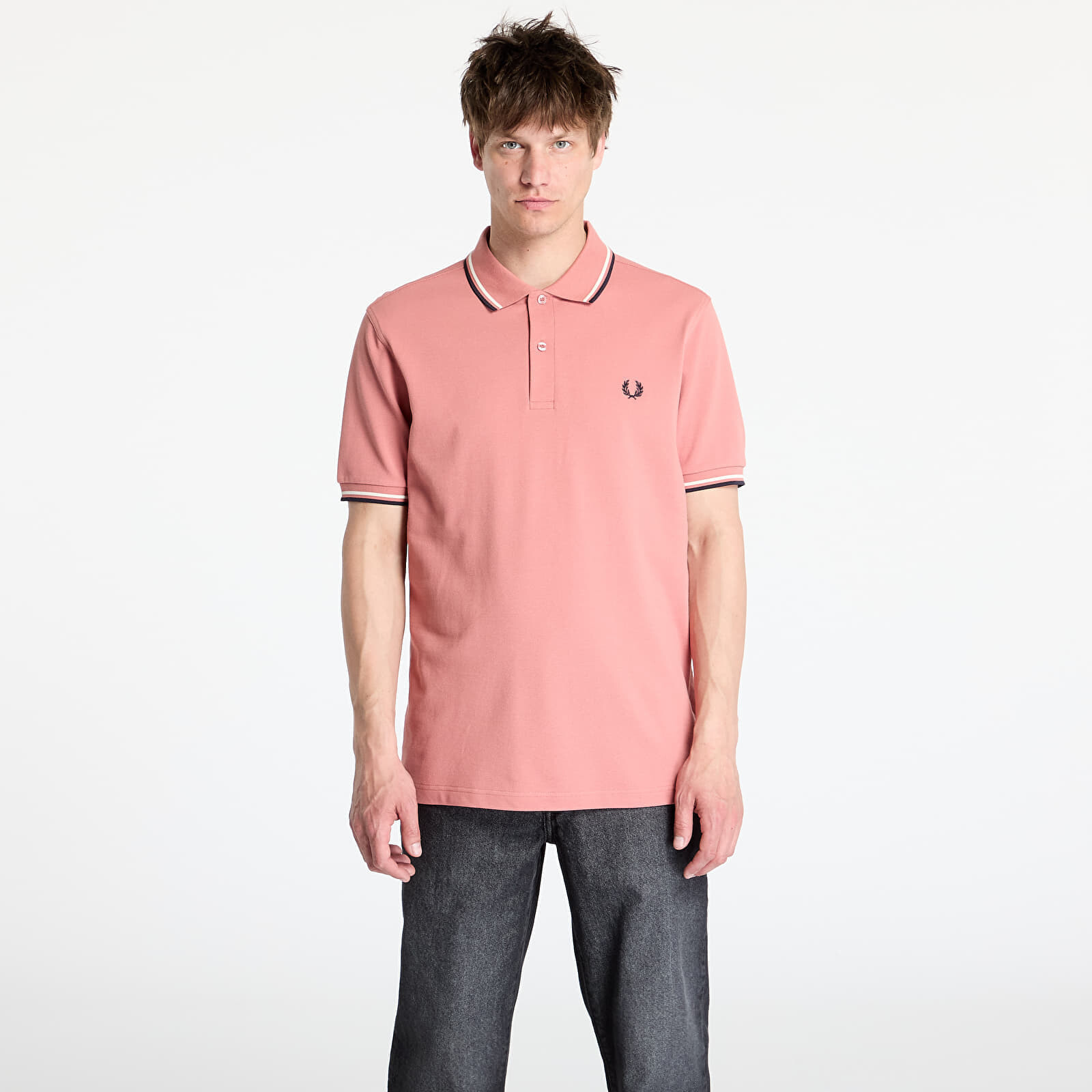 Tričko FRED PERRY Twin Tipped Shirt Putty Pink/ Ecru/ Navy XL