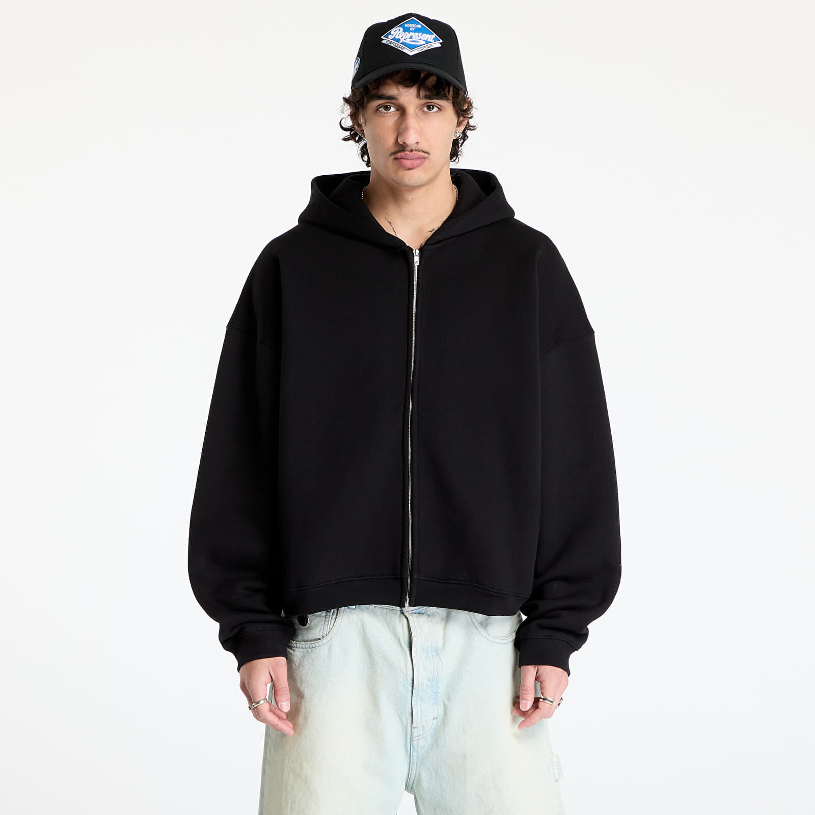 Mikina REPRESENT Initial Boxy Zip Hoodie Black XL