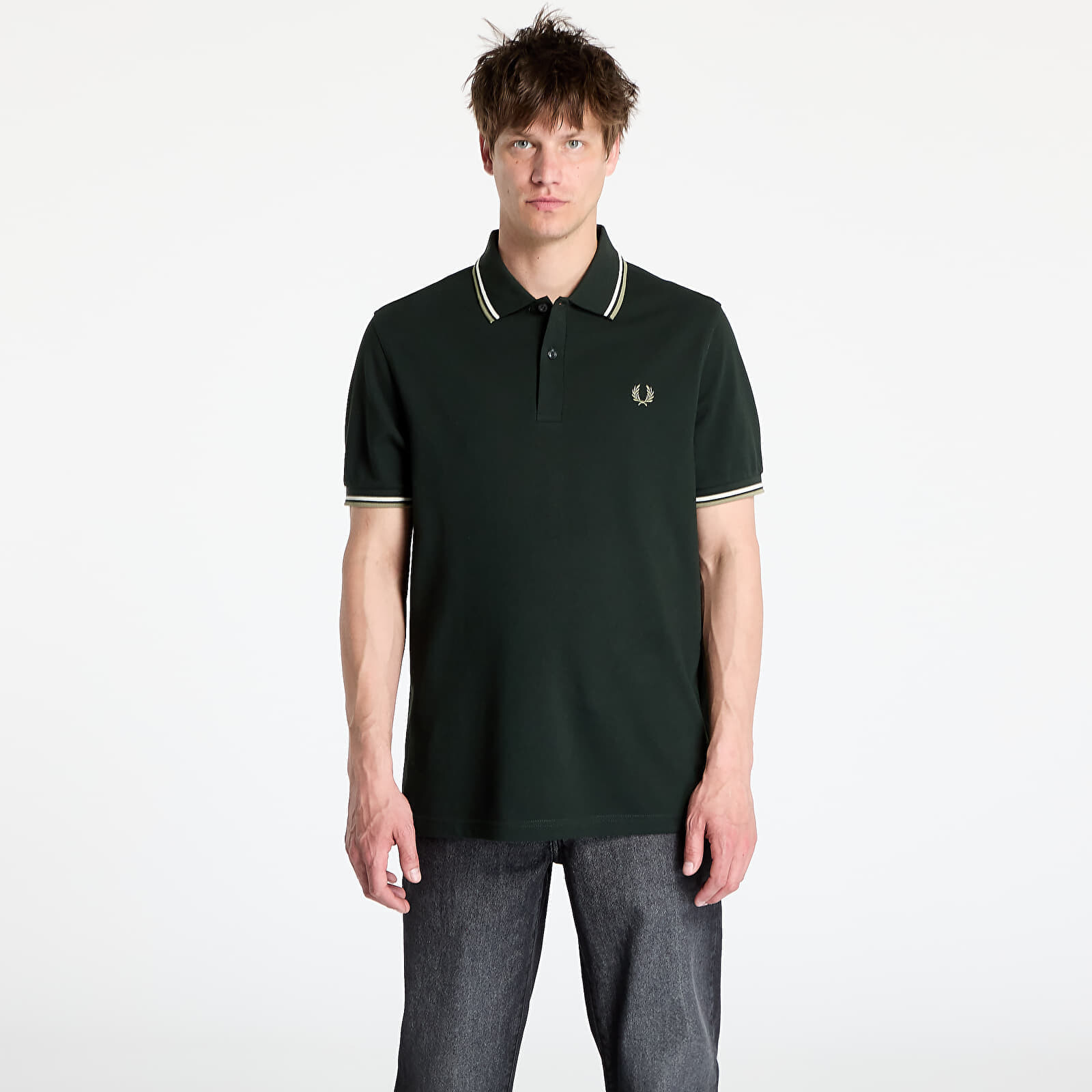 Tričko FRED PERRY Twin Tipped Shirt Night Green/ Light Ecru/ Olive Mint M