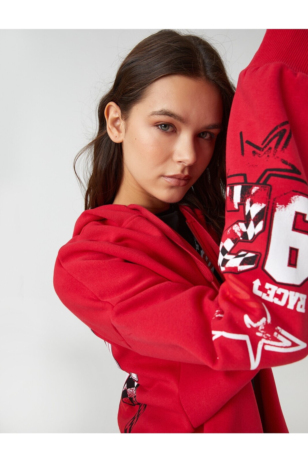 Koton Oversize Sweatshirt Zipper Back Printed Long Sleeve Fleece Inner