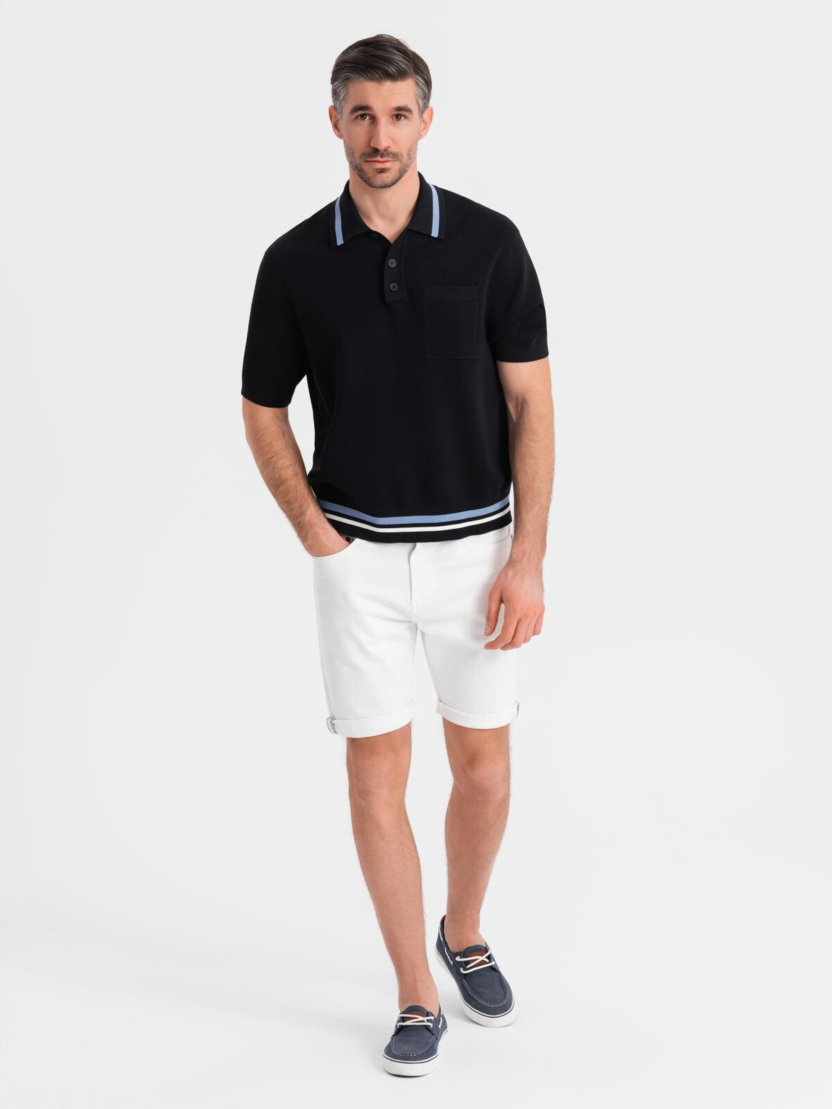 Ombre Men's denim classic shorts with rolled up leg - white