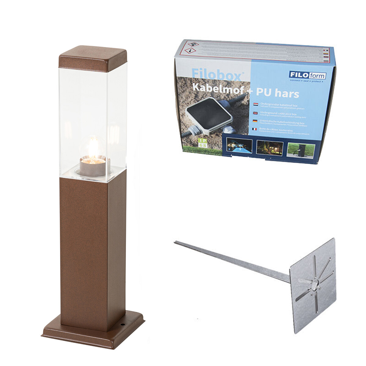 Moderný vonkajší lampový stĺp hrdzavohnedý 45 cm - Malios