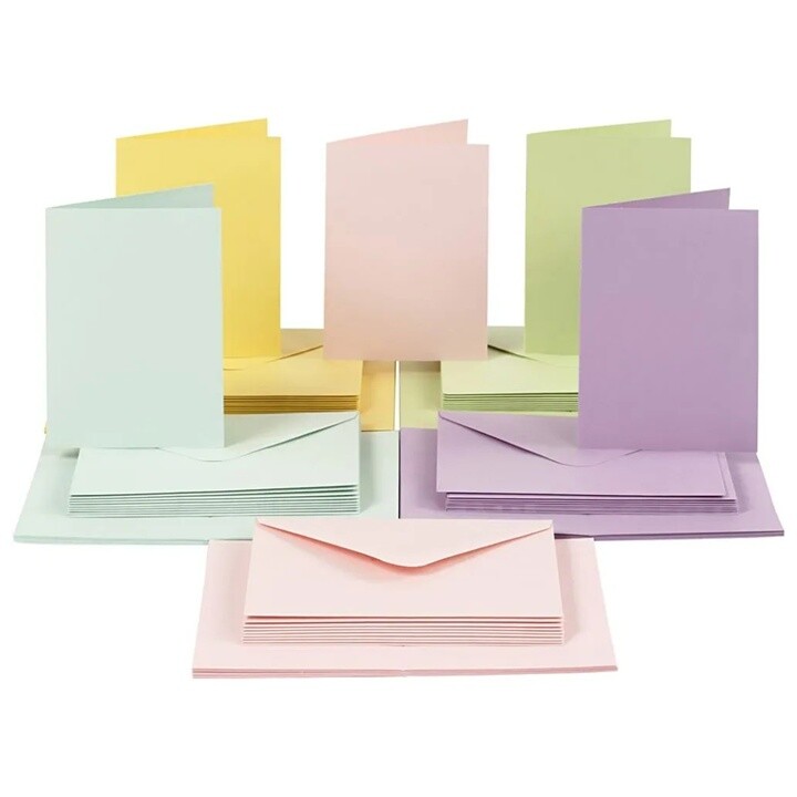 Sada pastelových pohľadníc a obálok 10,5×15 cm - 50 ks