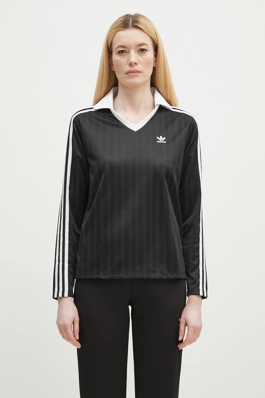 Tričko s dlhým rukávom adidas Originals V-Neck Longsleeve Tee dámske, čierna farba, JD2603