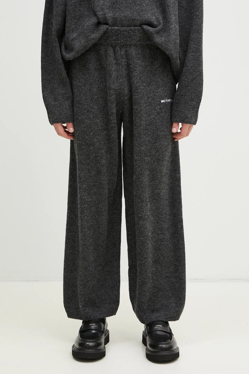 Tepláky s prímesou vlny MKI MIYUKI ZOKU Mohair Blend Knit Wide Leg Joggers pánske, šedá farba, melanžové, MOHAIR.BLEND.KNIT.WIDE.