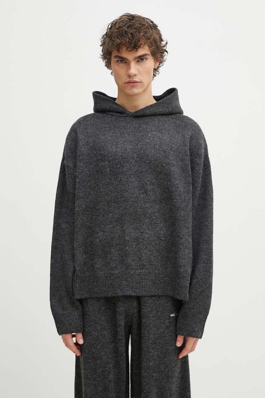 Sveter s prímesou vlny MKI MIYUKI ZOKU Mohair Blend Knit Hoody pánsky, šedá farba, MOHAIR.BLEND.KNIT.HO.BL