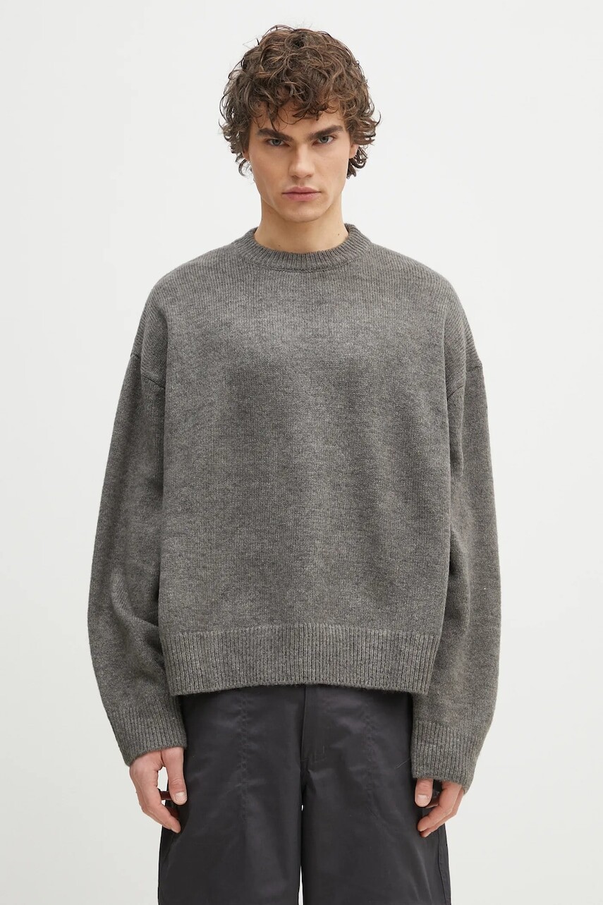 Sveter s prímesou vlny MKI MIYUKI ZOKU Mohair Blend Knit Crew pánsky, šedá farba, MOHAIR.BLEND.KNIT.CR.BR