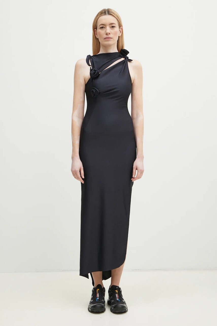 Šaty Coperni Asymmetric Flower čierna farba, maxi, priliehavá, COPR44545C