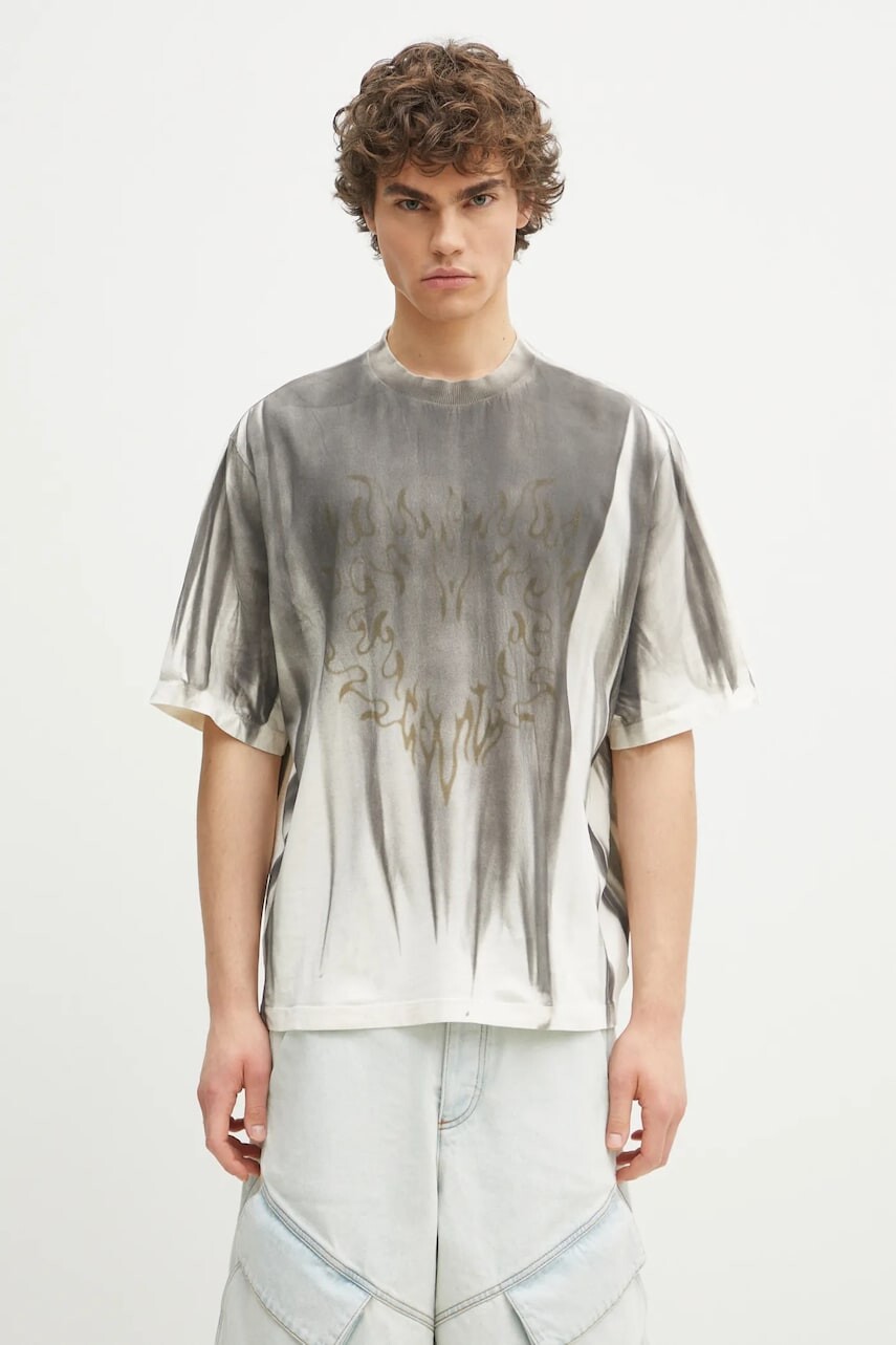 Bavlnené tričko Marcelo Burlon Fire Heart Spray Boxy T-Shirt Ecru Mediu pánske, béžová farba, vzorované, CMAA05AS25JER0096F06
