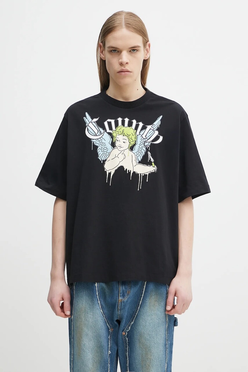 Bavlnené tričko Marcelo Burlon County Angel Boxy T-Shirt Black Multicol pánske, čierna farba, s potlačou, CMAA05AS25JER0021084