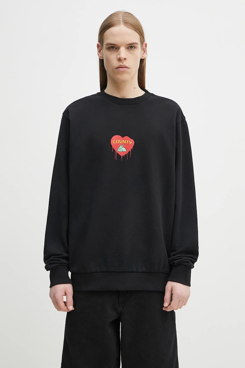 Bavlnená mikina Marcelo Burlon Bunny Heart Regular Crewneck Black Red pánska, čierna farba, s potlačou, CMBA009S25FLE0031025