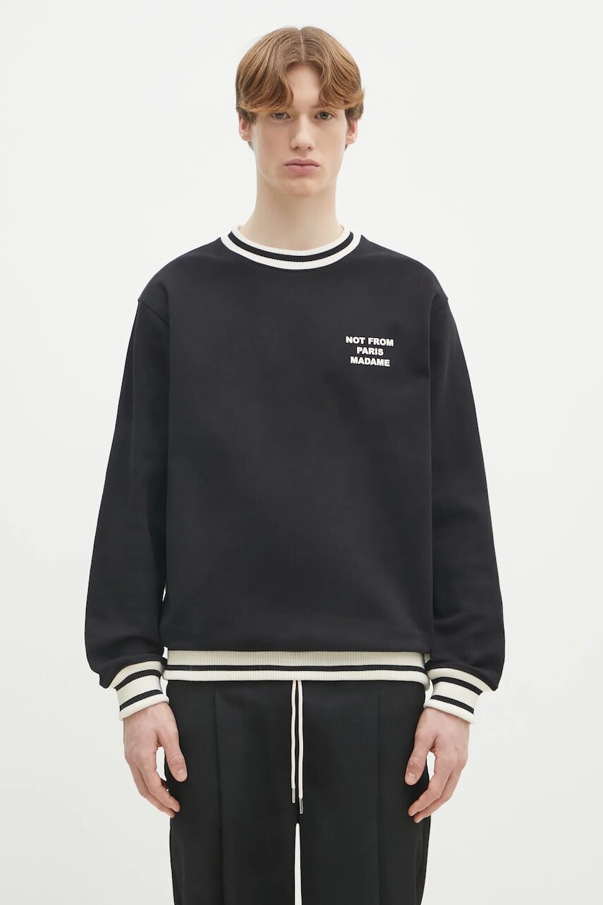 Bavlnená mikina Drôle de Monsieur Le Sweatshirt Slogan Sport pánska, čierna farba, s potlačou, F-SW140-CO127-BL