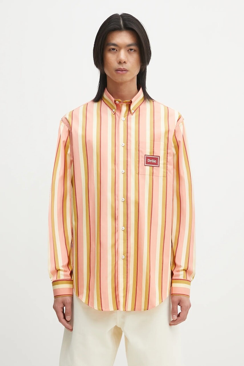 Bavlnená košeľa Drôle de Monsieur La Chemise Rayee pánska, oranžová farba, regular, s golierom button-down, G-SH208-CO117-CR