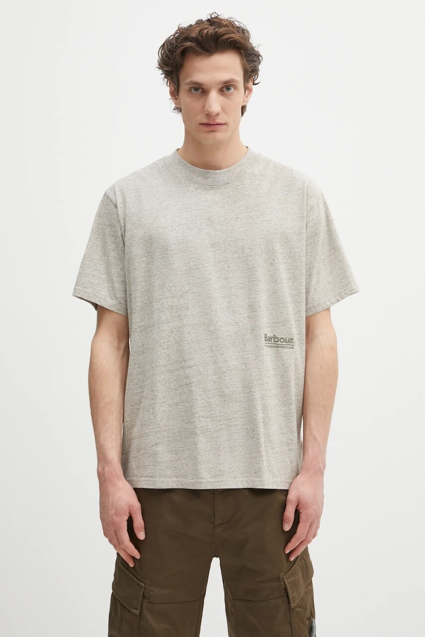 Tričko Barbour Barbour Calton Linen Blend OS Fit T-Shirt pánske, béžová farba, s nášivkou, MTS1404