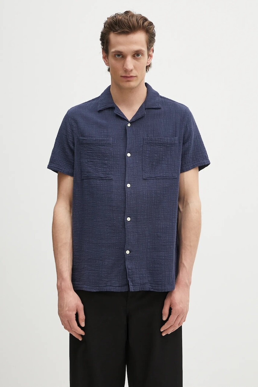 Bavlnená košeľa Barbour Barbour Benson Textured Relaxed Fit S/S Shirt tmavomodrá farba, voľný strih, MSH5613