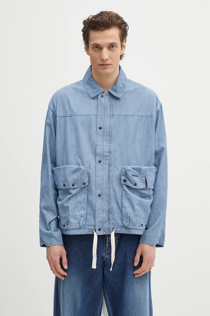Ľanová košeľa Barbour Barbour Durham Chambray Casual Jacket regular, MCA1038