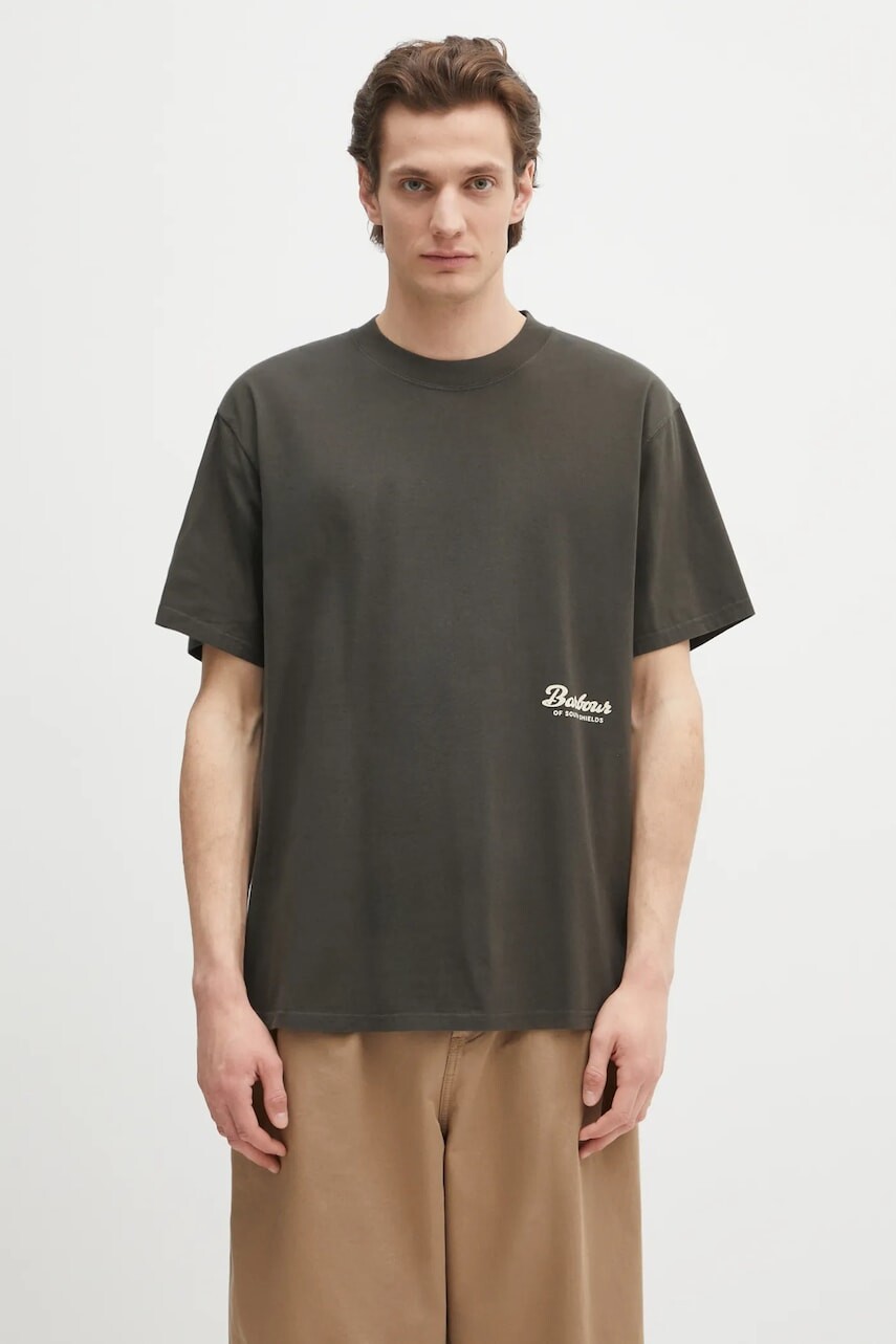 Bavlnené tričko Barbour Barbour Newclyde OS Fit Graphic T-Shirt pánske, zelená farba, s potlačou, MTS1403