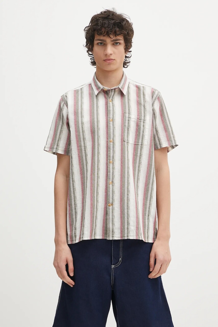 Bavlnená košeľa Barbour Barbour Lipton Striped S/S Relaxed Fit Shirt zelená farba, voľný strih, s klasickým golierom, MSH5600