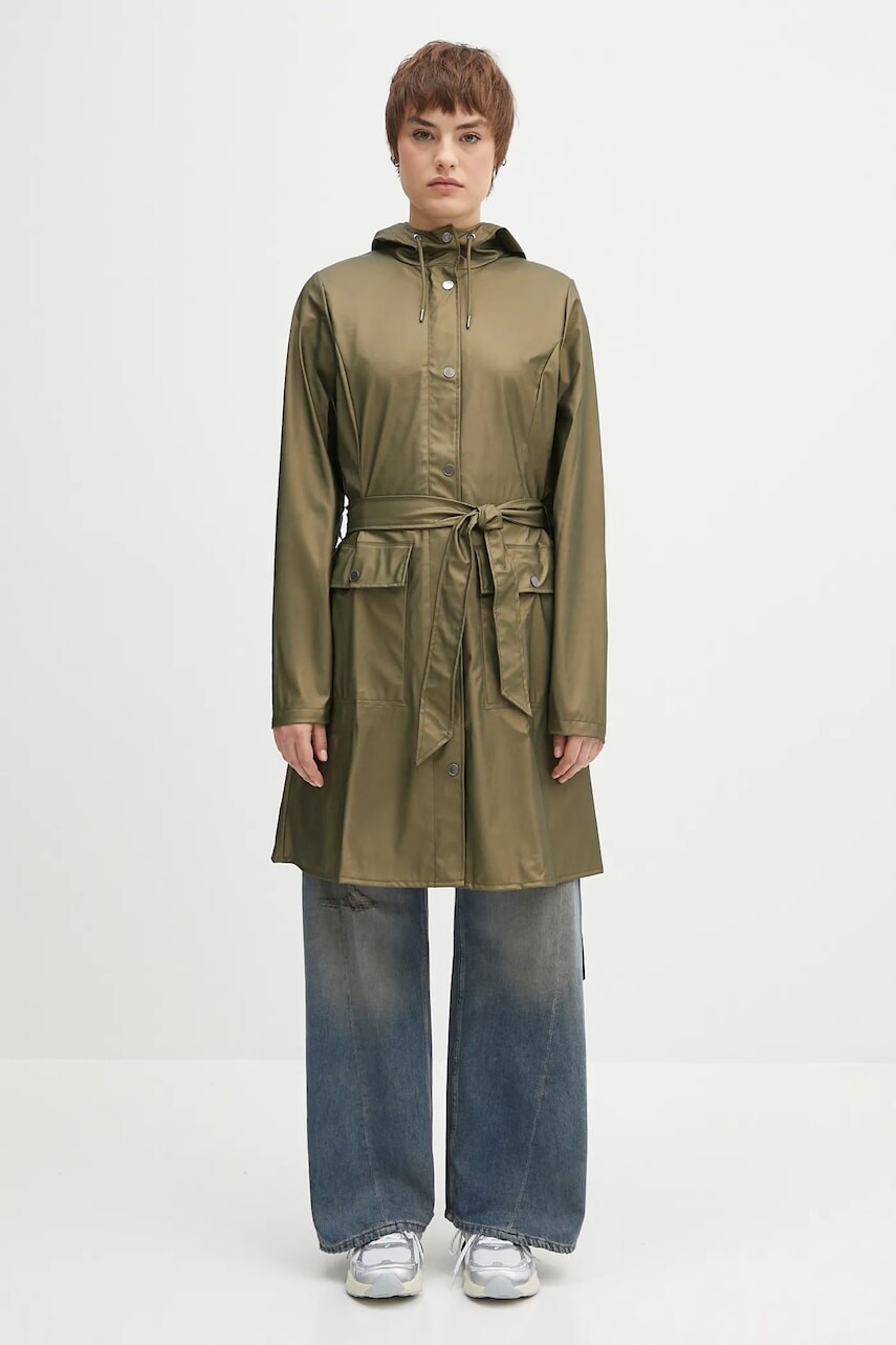 Bunda Rains Curve Long Jacket W3 zelená farba, prechodná, 18130.105