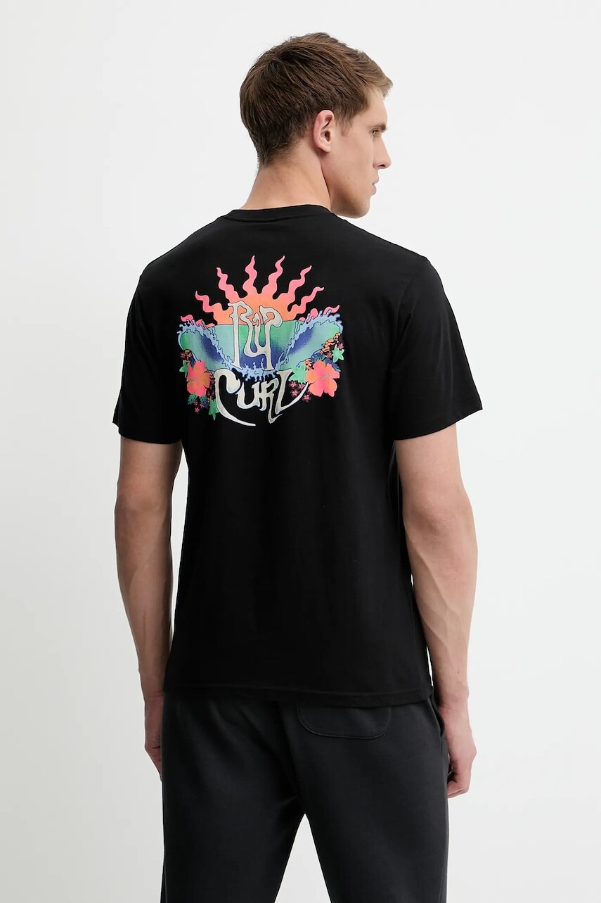 Bavlnené tričko Rip Curl DAZED pánske, čierna farba, vzorované, 0OFMTE