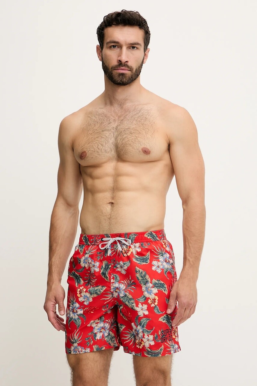Plavkové šortky Superdry červená farba, M3010242A-VOD