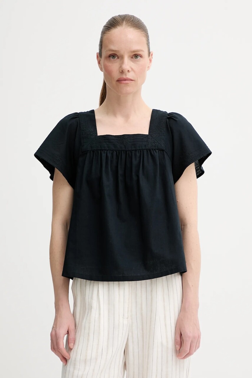 Blúzka s prímesou ľanu Levi's AMBRE BABYDOLL TANK čierna farba, jednofarebná, 001SB
