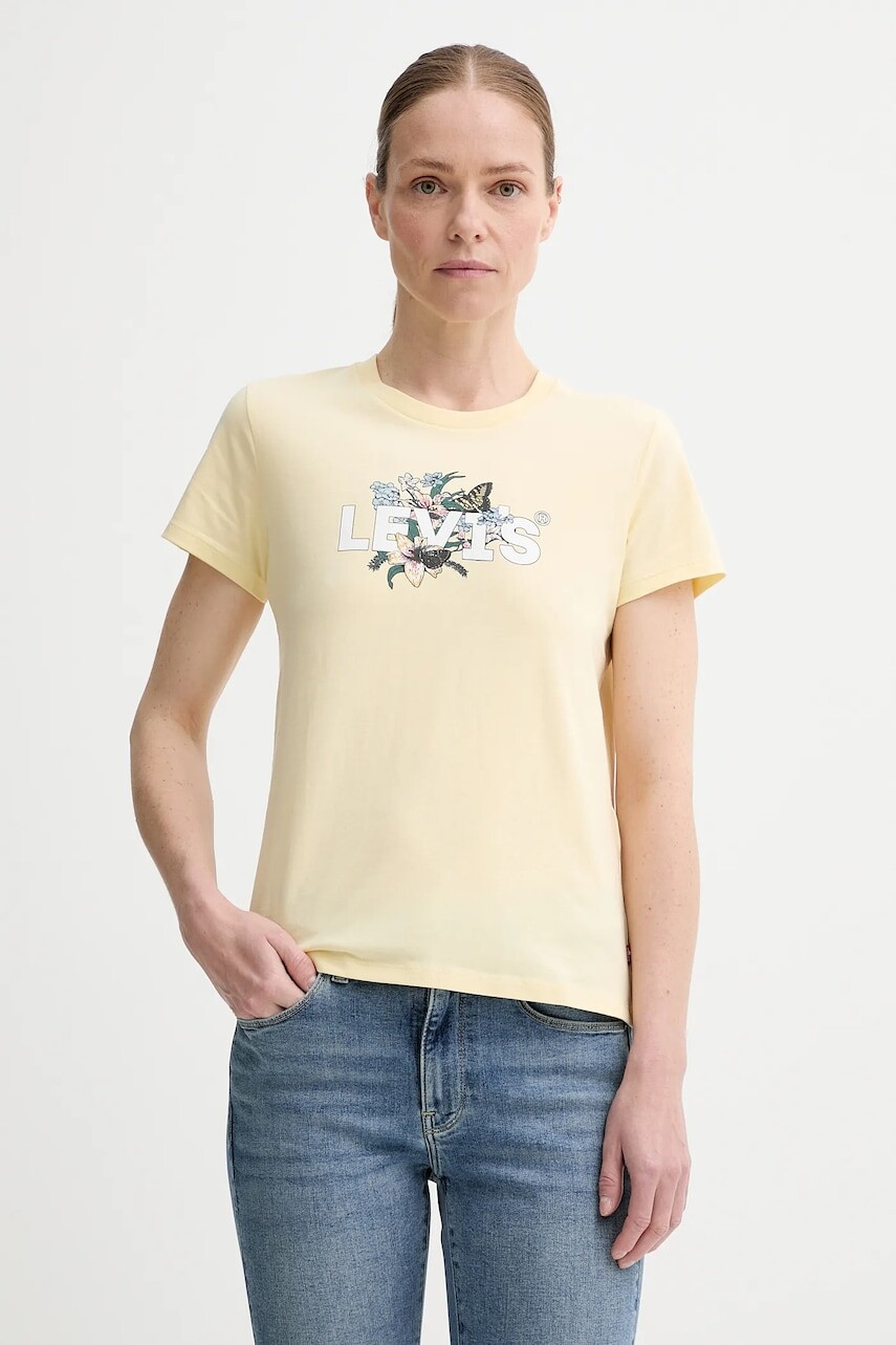 Bavlnené tričko Levi's THE PERFECT TEE dámske, žltá farba, 17369