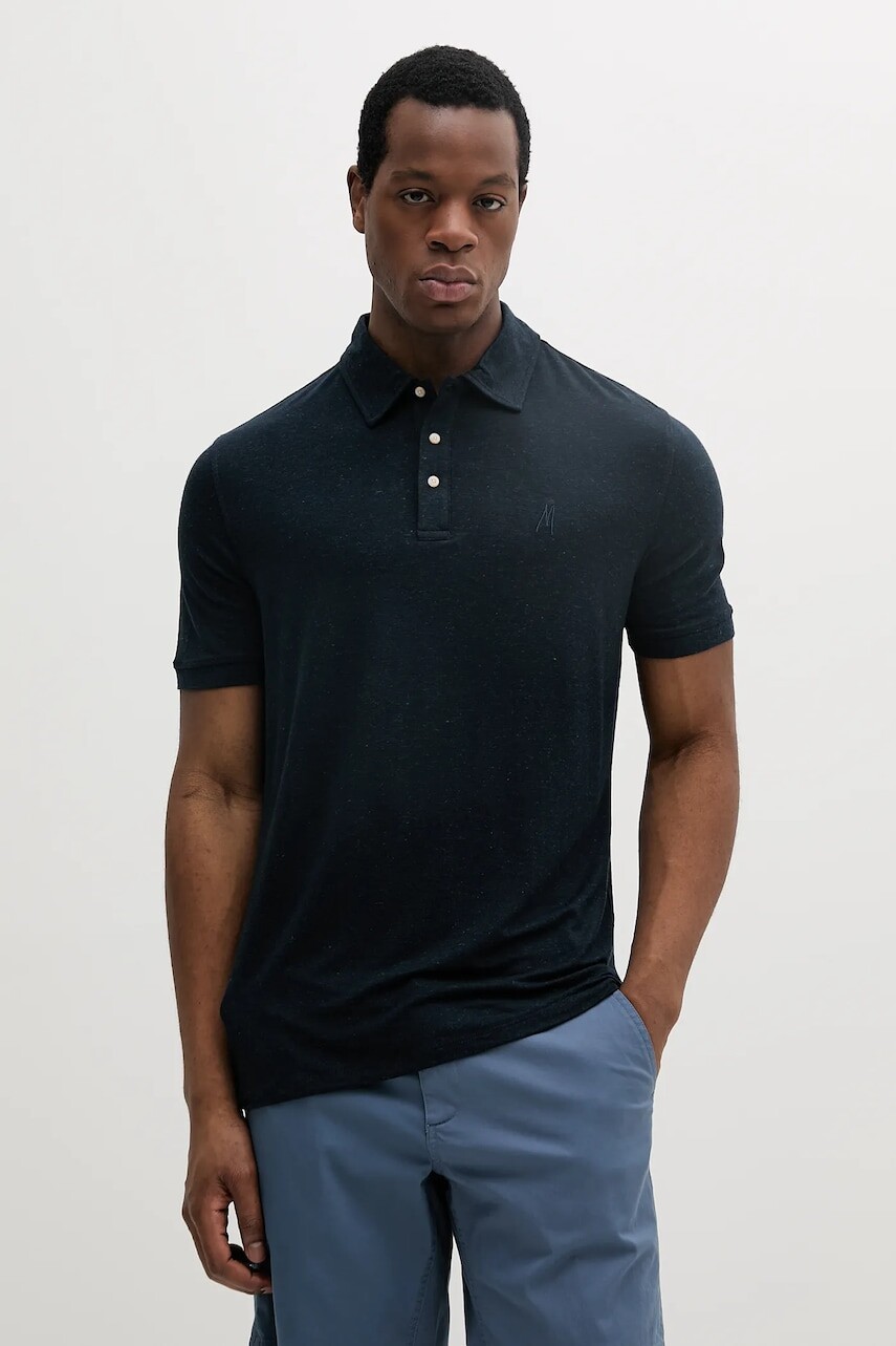 Polo tričko s prímesou ľanu Marciano Guess tmavomodrá farba, melanžová, 5GHP01 6315A