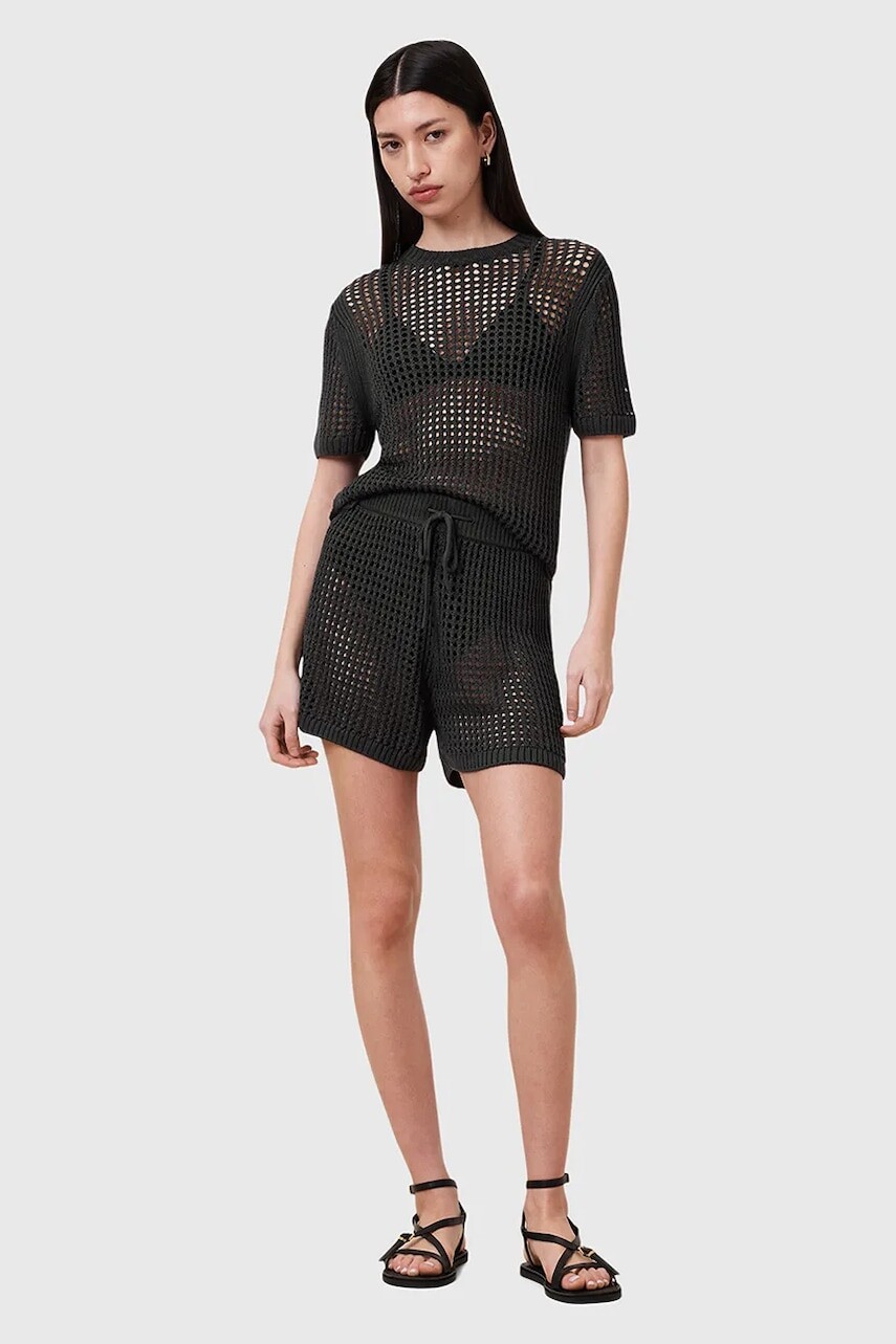 Šortky AllSaints PALOMA čierna farba, jednofarebné, vysoký pás, W076TC