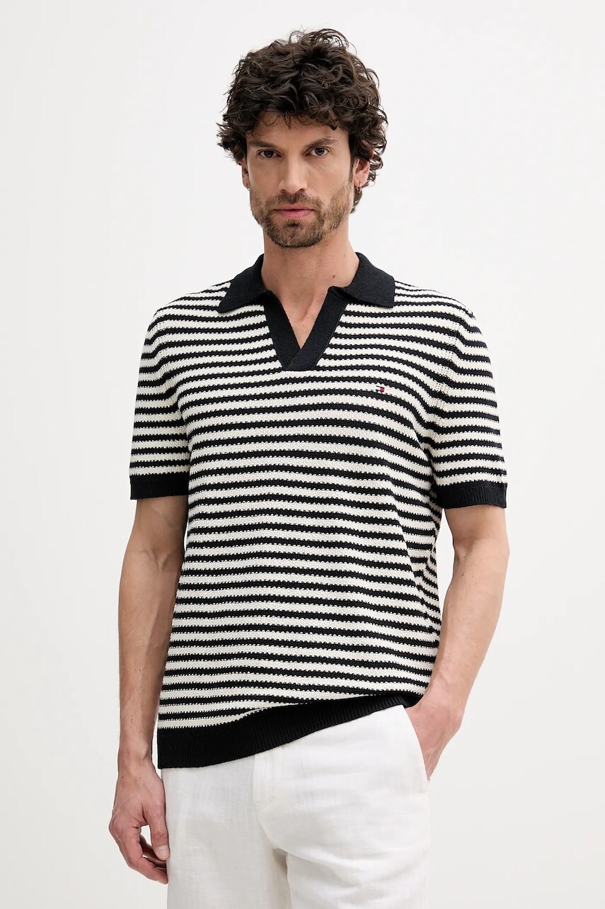 Polo tričko Tommy Hilfiger pánske, tmavomodrá farba, vzorované, MW0MW39531