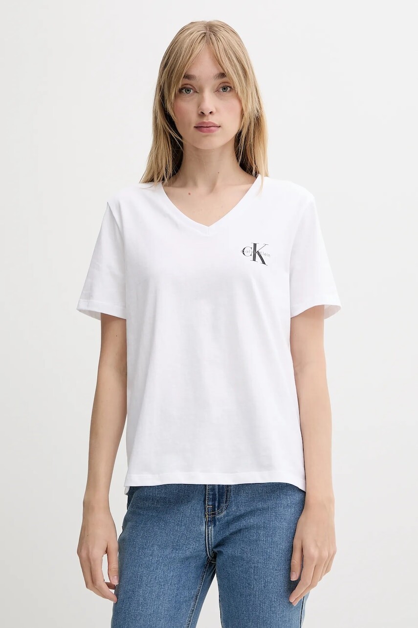 Bavlnené tričko Calvin Klein Jeans 2-pak dámske, čierna farba, LV047C906G