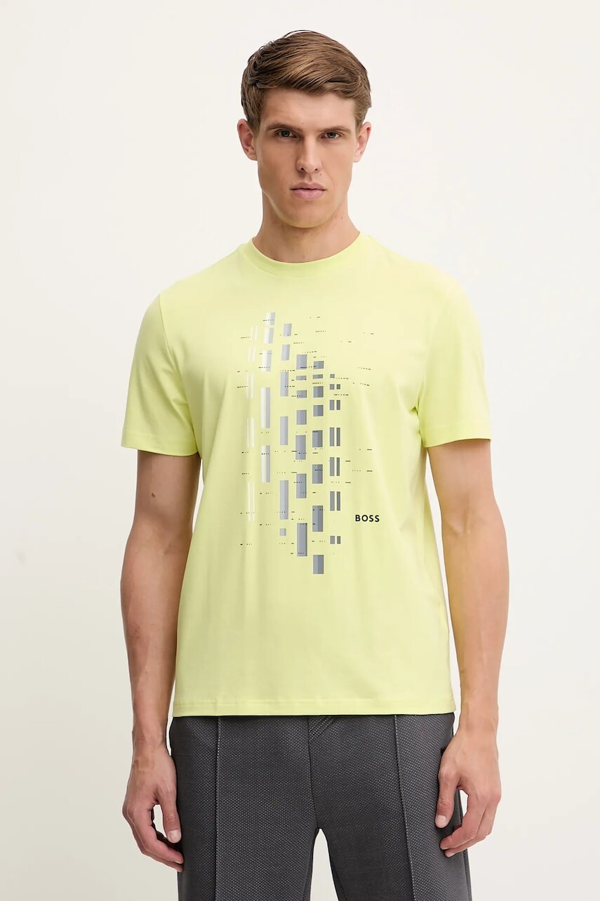 Tričko BOSS Green pánske, zelená farba, s potlačou, 50543808