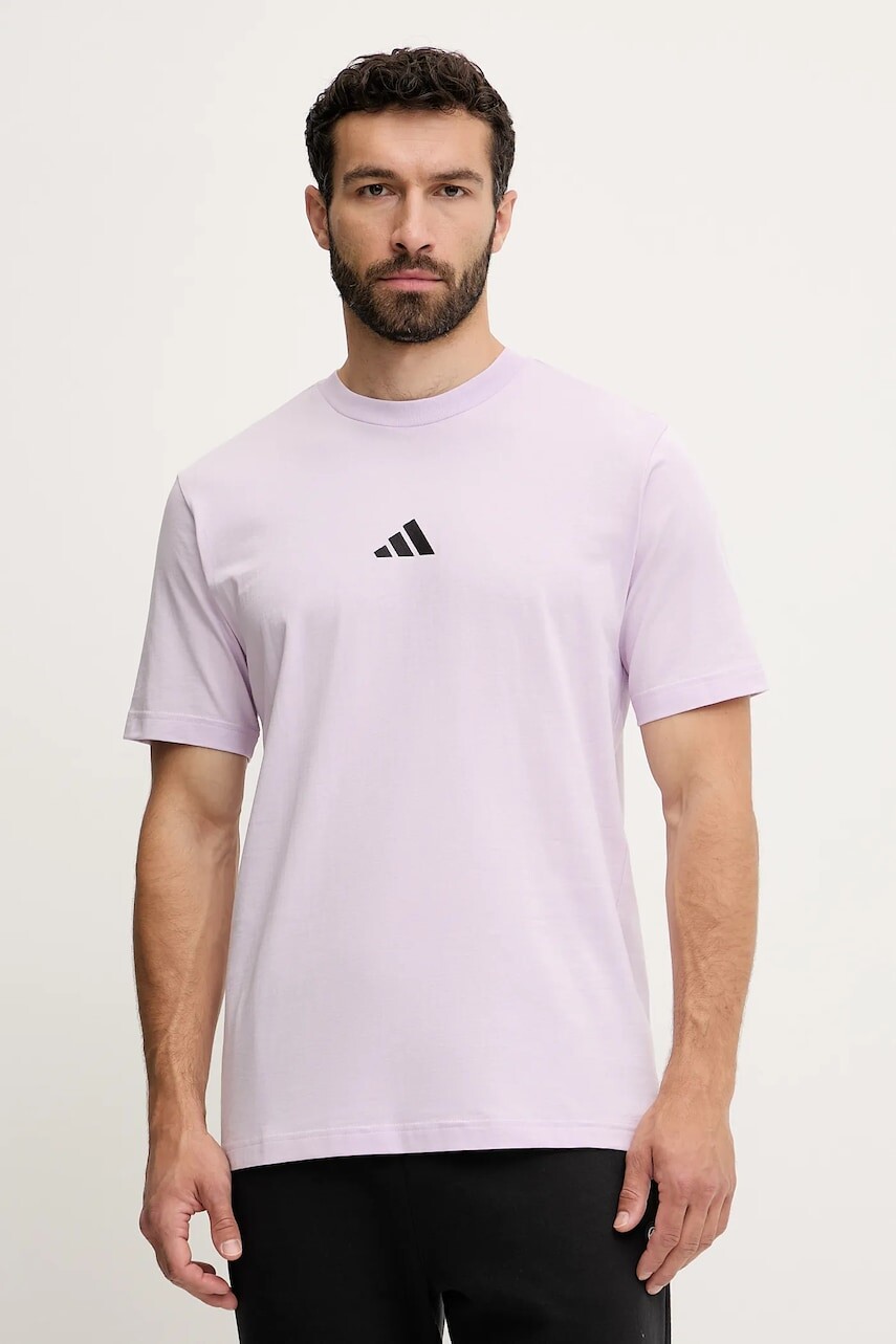 Bavlnené tričko adidas Essential pánske, fialová farba, s nášivkou, JD1781