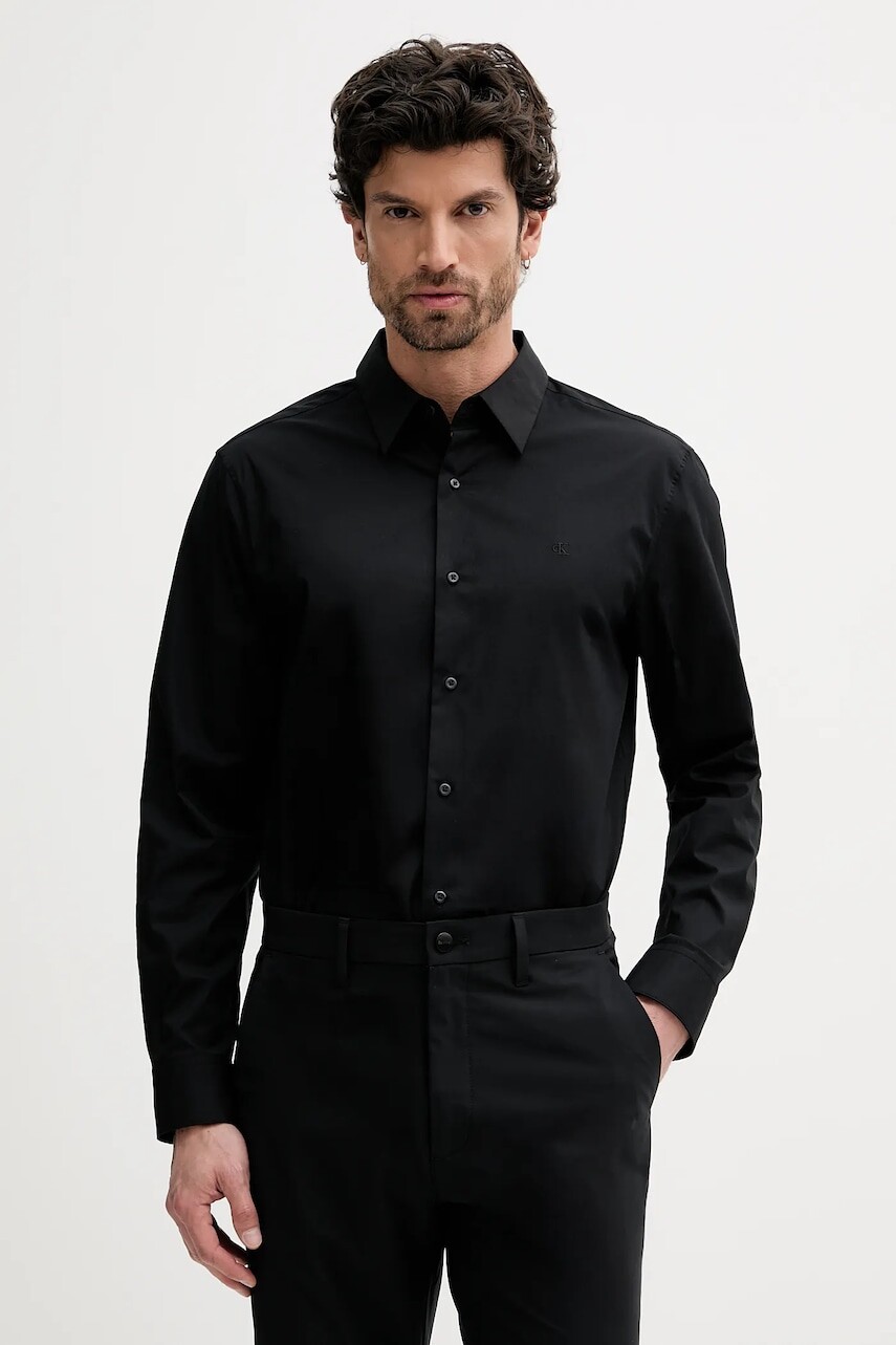 Košeľa Calvin Klein čierna farba, regular, s klasickým golierom, LV04LB148G