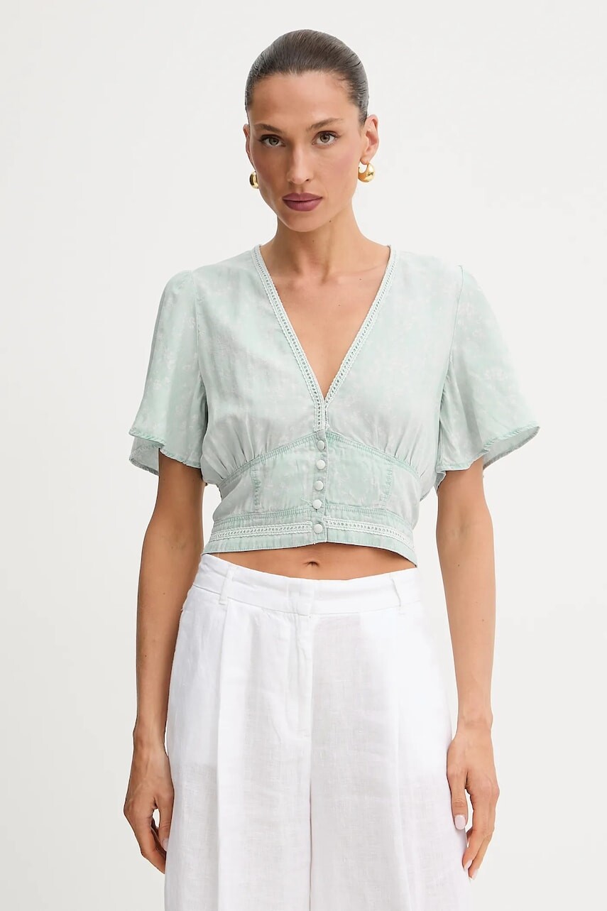 Blúzka s prímesou ľanu Guess LUIZA s nášivkou, W5GH82 D5N81