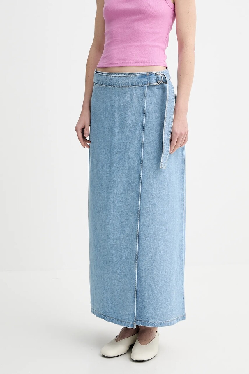 Rifľová sukňa Levi's COLUMN WRAP SKIRT maxi, rovný strih, 001VG