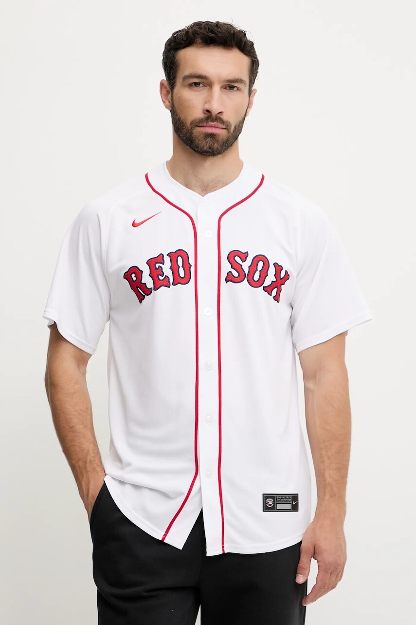 Košeľa Nike Boston Red Sox biela farba, voľný strih, so stojačikom, LM25-BQHO-BQ-1U2
