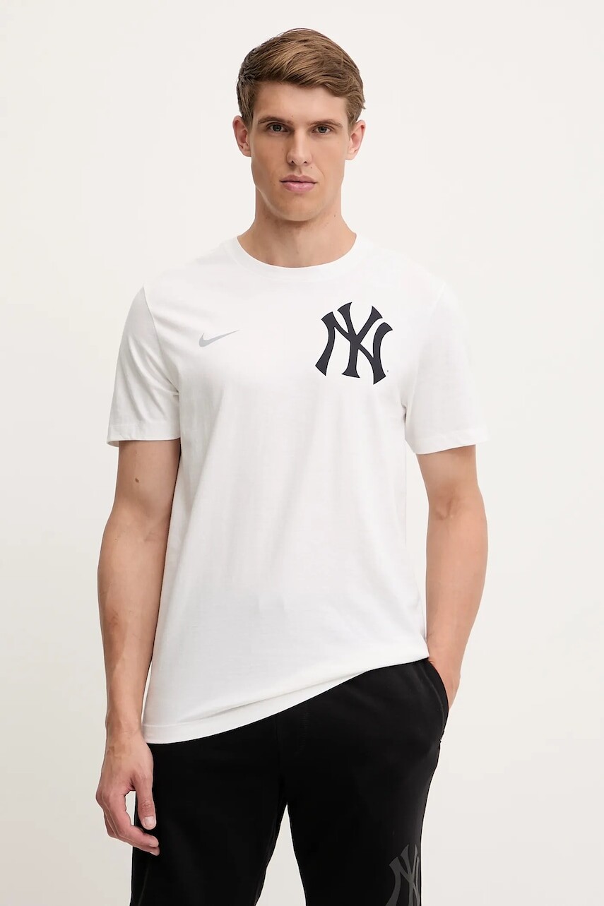 Bavlnené tričko Nike New York Yankees pánske, biela farba, s potlačou, N199-10A-NK-9UX
