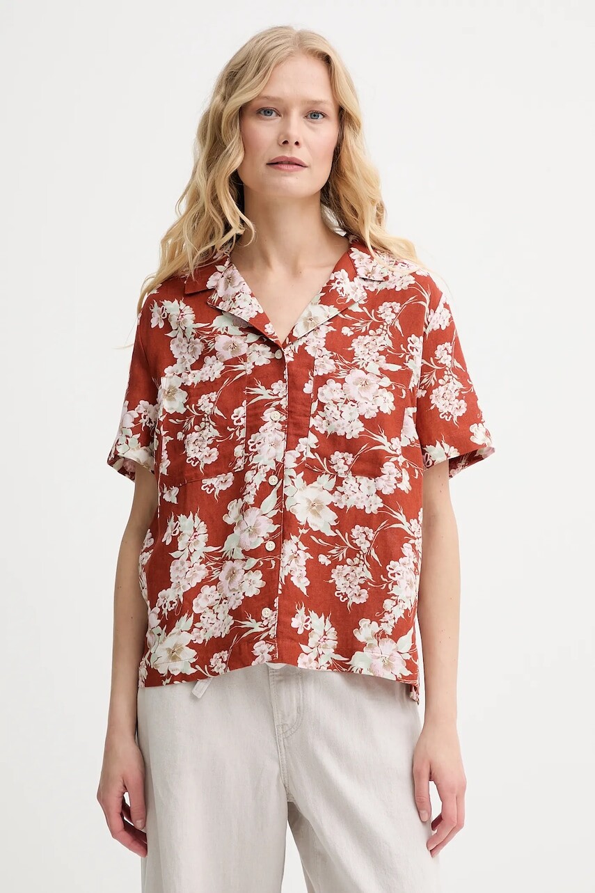 Ľanová košeľa Levi's SONNY CAMP SHIRT oranžová farba, regular, s klasickým golierom, 001HO