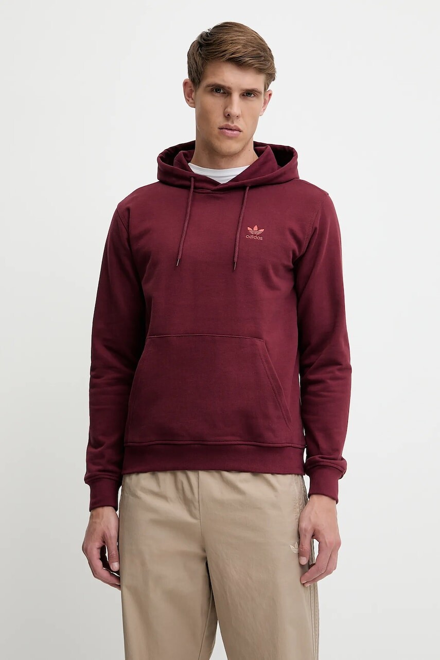 Bavlnená mikina adidas Originals Essential bordová farba, s kapucňou, jednofarebná, JD2409