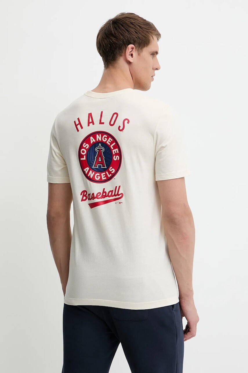 Bavlnené tričko Nike Los Angeles Angels pánske, béžová farba, s potlačou, N199-15A-ANG-SAZ