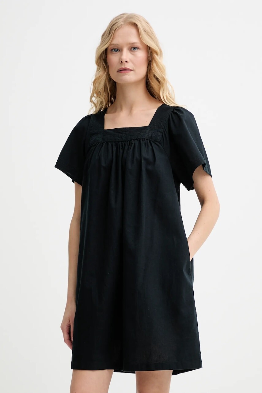 Šaty s prímesou ľanu Levi's AMBRE BABYDOLL DRESS čierna farba, mini, áčkový strih, 001HT