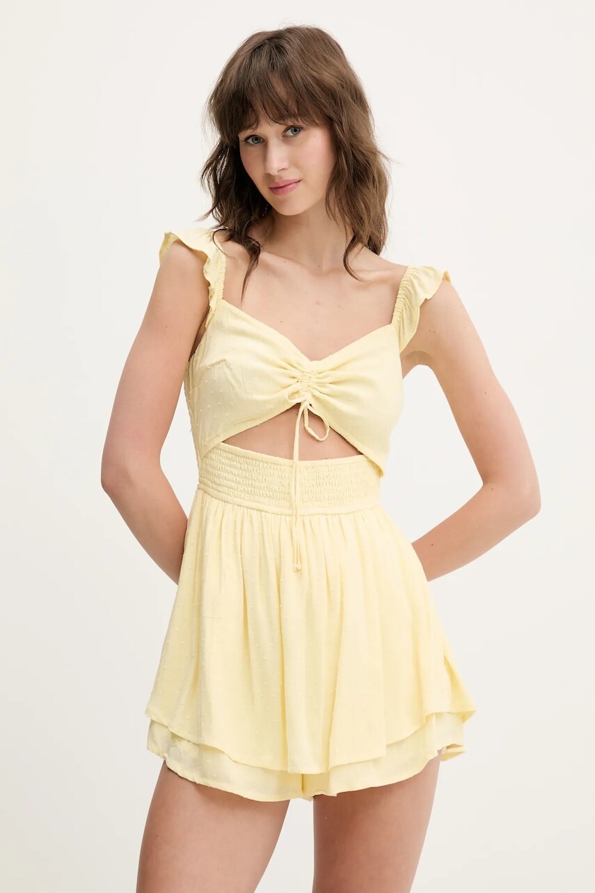 Overal Hollister Co. žltá farba, v výstrih, KI359-5034
