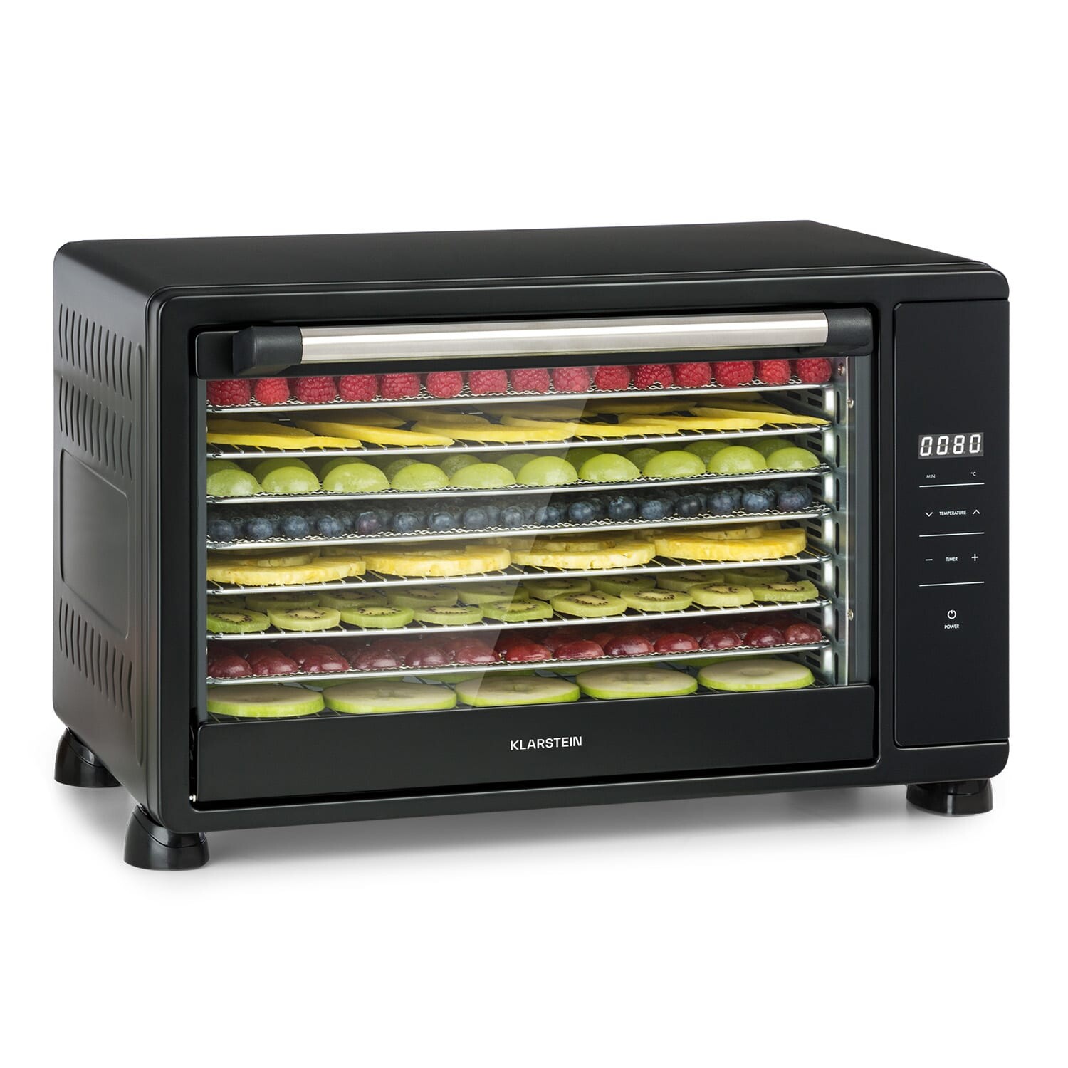 Klarstein Mega Jerky, automatická sušička potravín, 650 W, 35-80°C, dotykový LCD displej, 8 poschodí, čierna