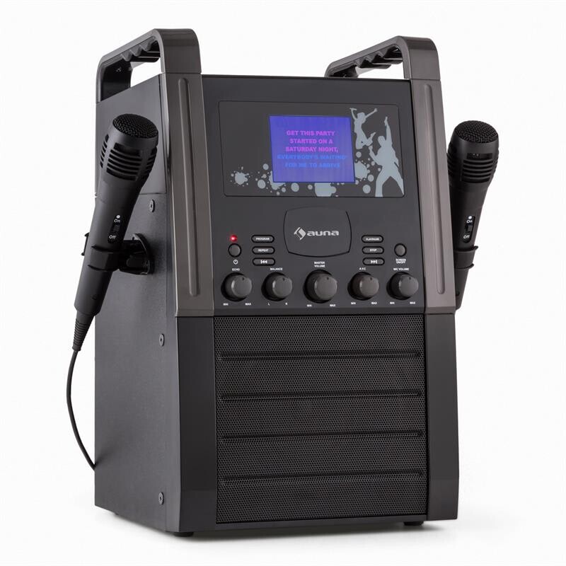 Auna KA8P-V2 BK, čierna, karaoke systém s CD prehrávačom, AUX, 2 mikrofóny