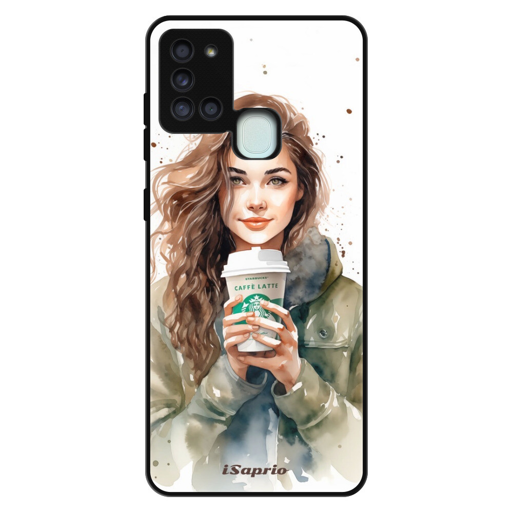 Lesklé puzdro Exclusive iSaprio - Girl With Latte - Samsung Galaxy A21s